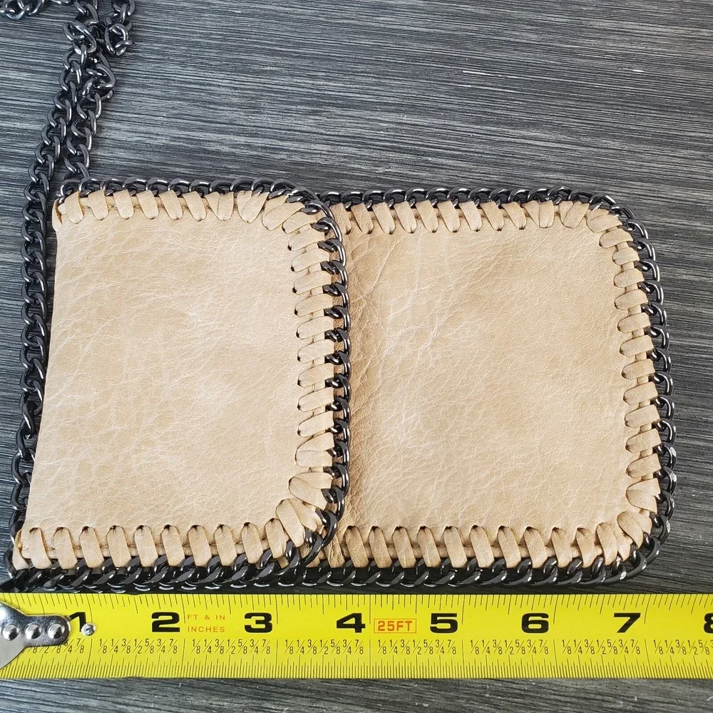 Vegan Leather Crossbody Bag With Chain Shoulder Straps, Exposed Stitches, Lined